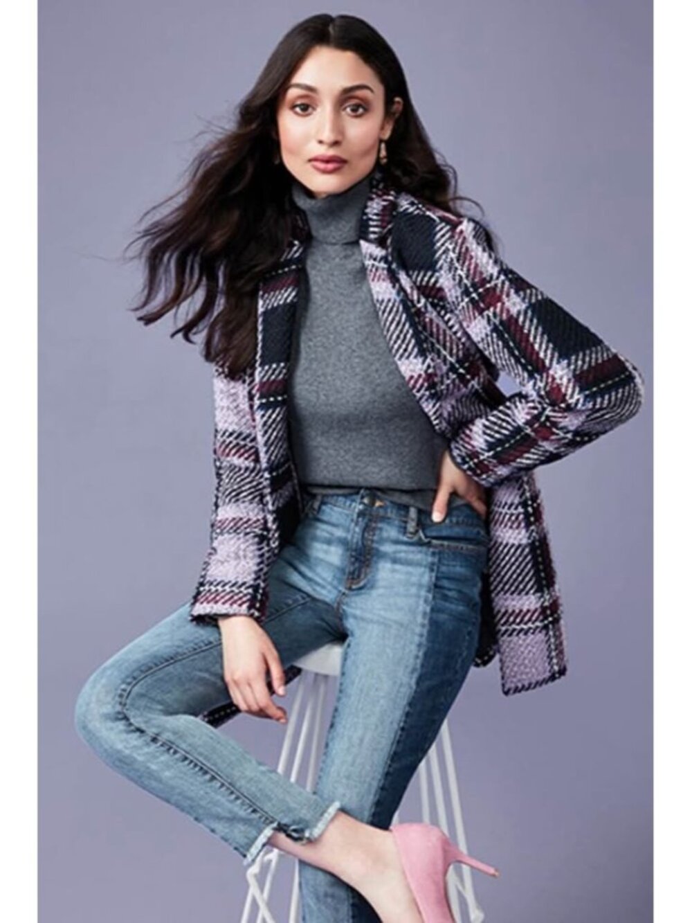 Purple Plaid Coat, Size M, Spring Coat